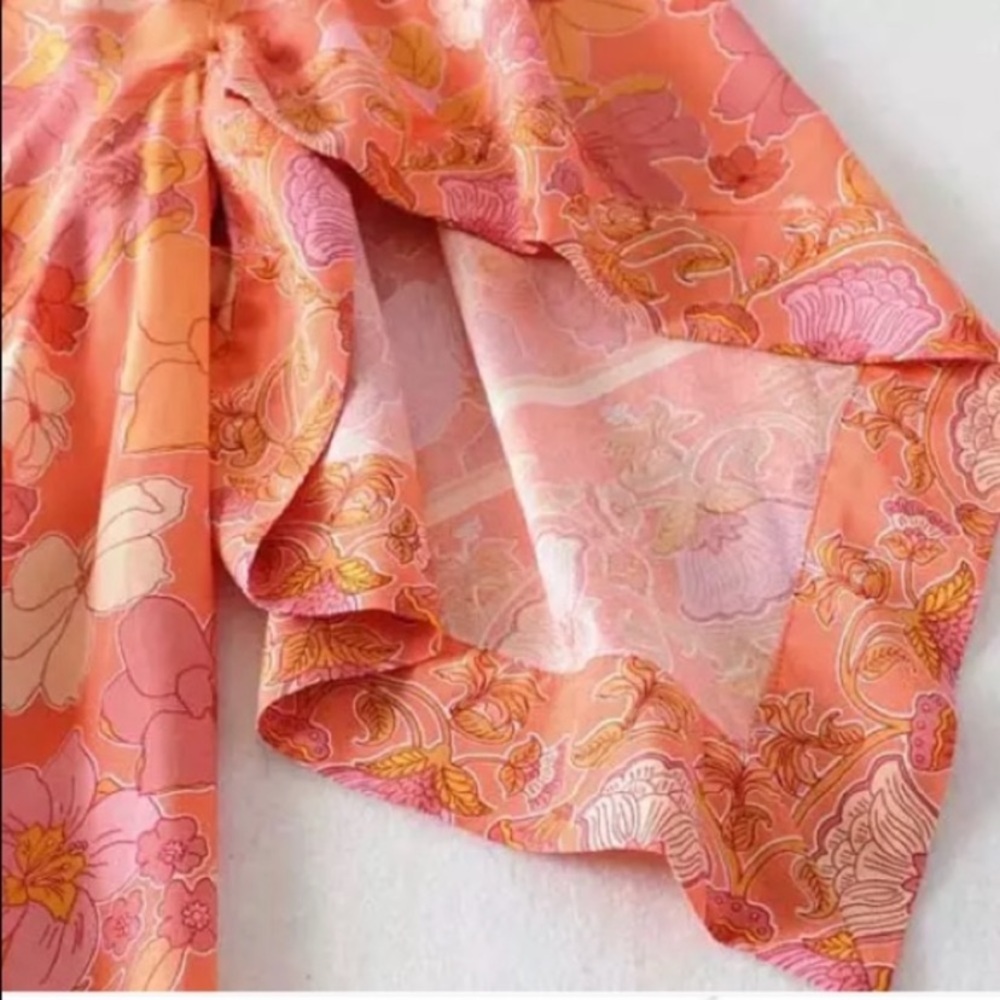 SOLD OUT Orange Boho Floral Print Short Kimono Coverup Wrap - Picture 8 of 8
